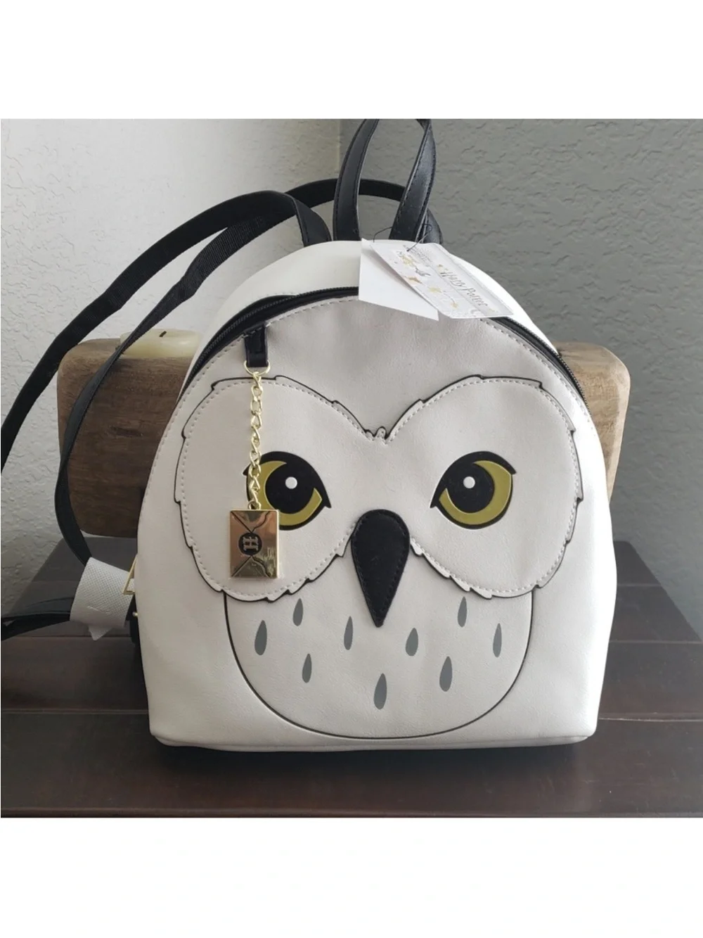 Harry Potter White Owl Face Mini Backpack with Black Trim and Yellow Eye